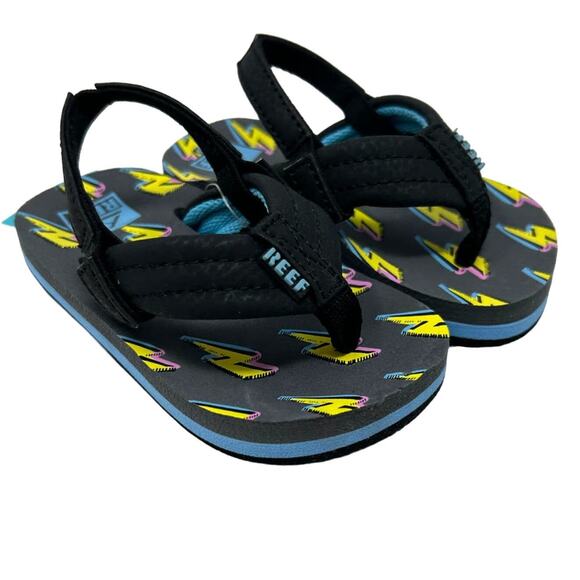 Reef Kids Little Ahi Flip Flop Sandals Bolt Up Lightning Bolt NWT Size 5 Toddler - Picture 1 of 5
